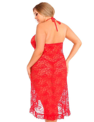Удлиненная кружевная сорочка Gorgeous plus size DION, Цвет: красный, Размеры: 5XL/6XL, изображение 2