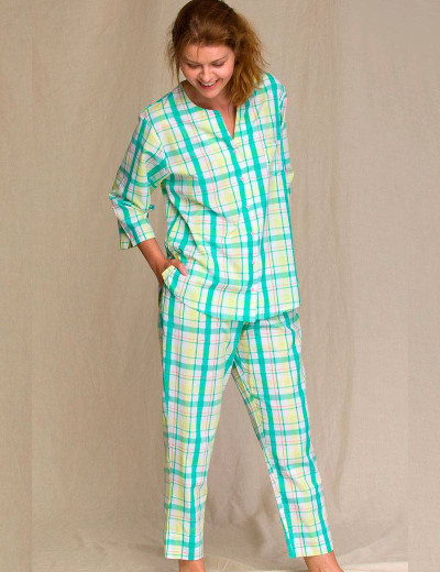 Пижамный комплект с брюками Key LNS 453 2 A21, Цвет: зеленый/желтый, Размеры: S, изображение 2