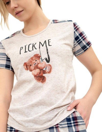 Хлопковая пижама с шортами Primaverina YUMMY PN-LSH02, Цвет: меланж, Размеры: M, изображение 3