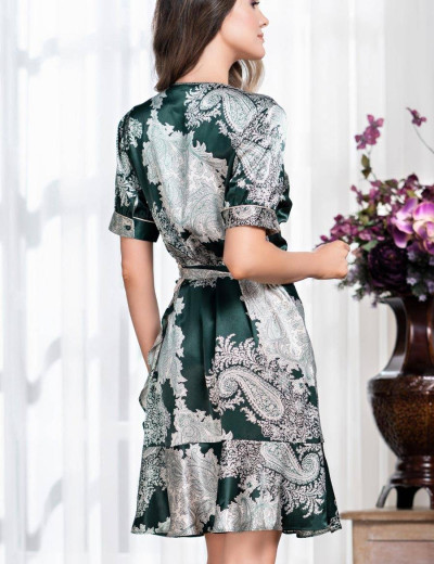 Шелковый халат с коротким рукавом Mia-Amore AGATA 3703, Цвет: зеленый, Размеры: L/XL, изображение 2