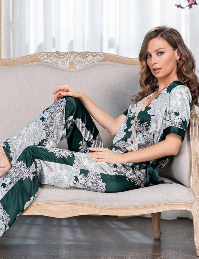 Шелковый комплект топ с брюками Mia-Amore AGATA 3705, Цвет: зеленый, Размеры: S, изображение 4