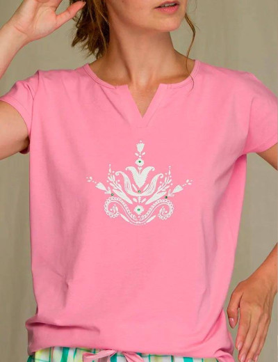 Домашний комплект с шортами Key LNS 453 1 A21, Цвет: розовый/зеленый, Размеры: S, изображение 3