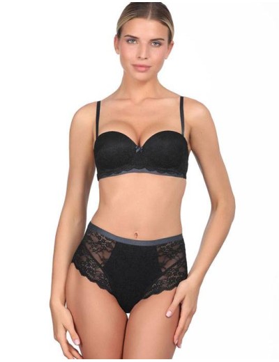 Кружевные высокие трусы слипы Amelie POLINA 2010-2 черный, Цвет: черный, Размеры: S, изображение 3