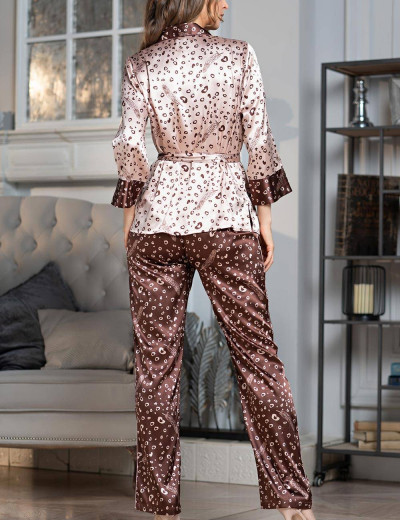 Атласный комплект с брюками Mia-Amore IREN 7036, Цвет: бежевый/коричневый, Размеры: L, изображение 2