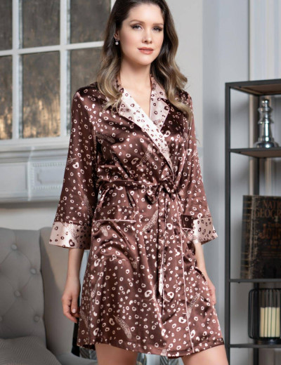 Рубашка-халат из атласа Mia-Amore IREN 7037, Цвет: коричневый, Размеры: L, изображение 3