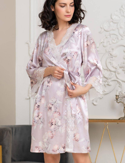 Шелковый халат-кимоно Mia-Amore SELINE 3713, Цвет: сиреневый, Размеры: L/XL, изображение 3