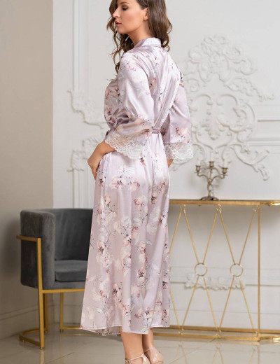 Шелковый халат на пуговицах Mia-Amore SELINE 3719, Цвет: сиреневый, Размеры: S, изображение 2