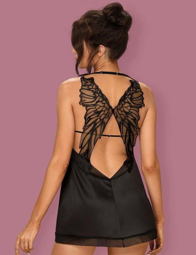 Сексуальная сорочка с оригинальной спинкой Obsessive ALIFINI CHEMISE, Цвет: черный, Размеры: S/M, изображение 2