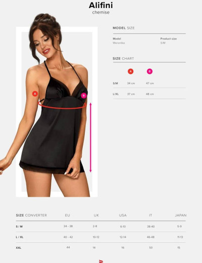 Сексуальная сорочка с оригинальной спинкой Obsessive ALIFINI CHEMISE, Цвет: черный, Размеры: S/M, изображение 5