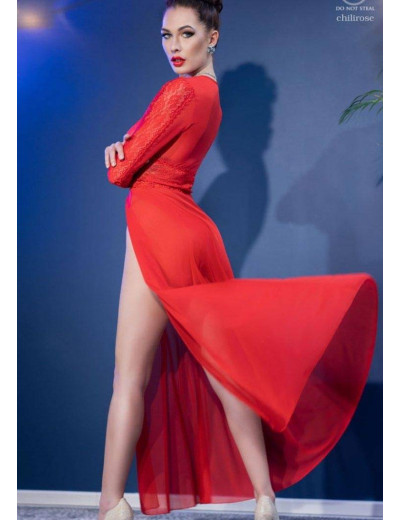 Полупрозрачный красный пеньюар + стринги Chilirose 4421, Цвет: красный, Размеры: S, изображение 2