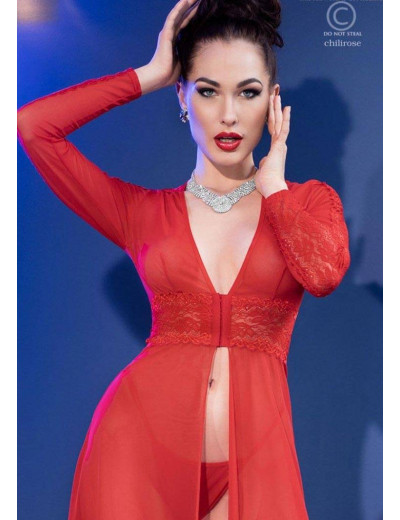 Полупрозрачный красный пеньюар + стринги Chilirose 4421, Цвет: красный, Размеры: S, изображение 3