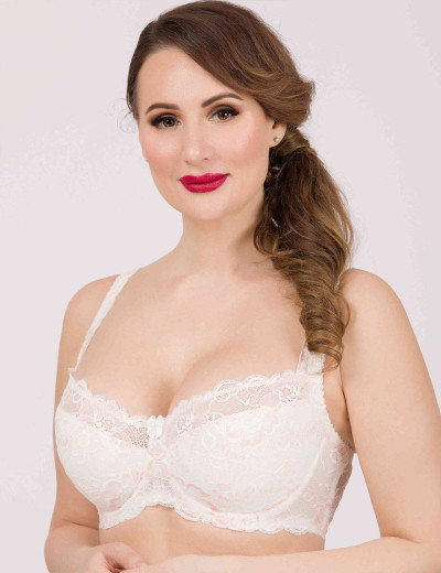 Бюстгальтер балконет кружево биколор Simona M 608 молоко-роза, Цвет: молоко-роза, Размеры: 85F, изображение 4