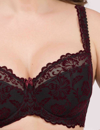 Бюстгальтер балконет с флок напылением Simona M 608 бархат бордо, Цвет: бархат бордо, Размеры: 80D, изображение 6