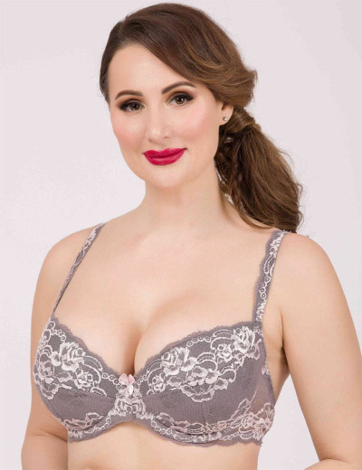 Бюстгальтер балконет пуш-ап биколор Simona M 870 серо-розовый, Цвет: серо-розовый, Размеры: 75E, изображение 5