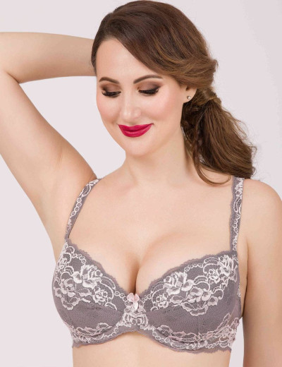 Бюстгальтер балконет пуш-ап биколор Simona M 870 серо-розовый, Цвет: серо-розовый, Размеры: 75E, изображение 3