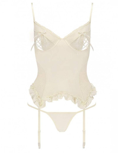 Мягкий корсет с пажами + стринги Avanua BIANCA CORSET, Цвет: экрю, Размеры: L/XL, изображение 3