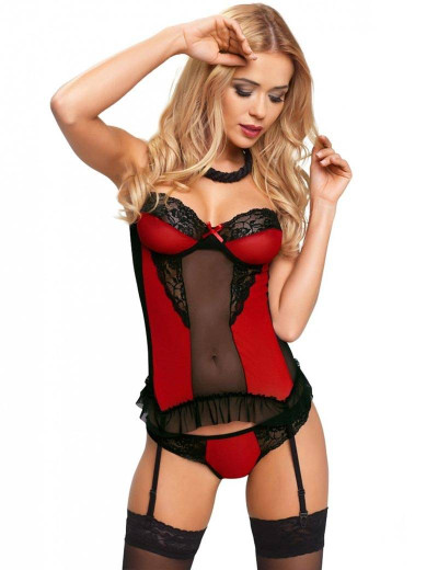 Мягкий корсет с пажами + стринги Avanua ETERNITY CORSET, Цвет: черно-красный, Размеры: S/M, изображение 2