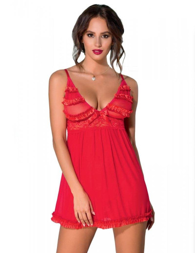 Красная сорочка + стринги Avanua ZAFIRA CHEMISE, Цвет: красный, Размеры: S/M, изображение 2