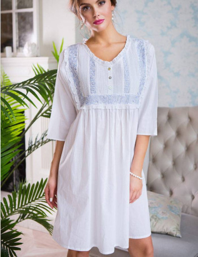 Хлопковая сорочка Mia-Mia HELENE 16196 с голубым, Цвет: белый с голубым, Размеры: S, изображение 3