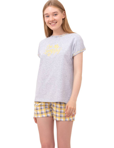 Хлопковая пижама с шортами Primaverina BE HAPPY PN-LSH05, Цвет: серый меланж, Размеры: S, изображение 3