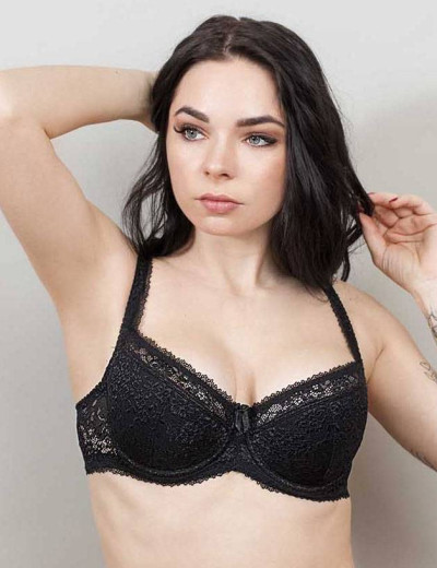 Кружевной бюстгальтер на поролоне Lina A 6086 черный, Цвет: черный, Размеры: 75B, изображение 2