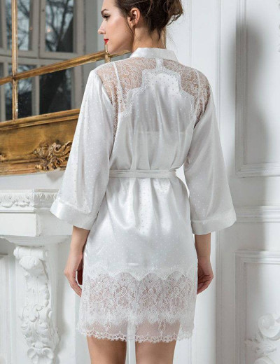 Атласный халат-кимоно Mia-Amore PRINCESS 8043, Цвет: молочно-белый, Размеры: XS, изображение 2