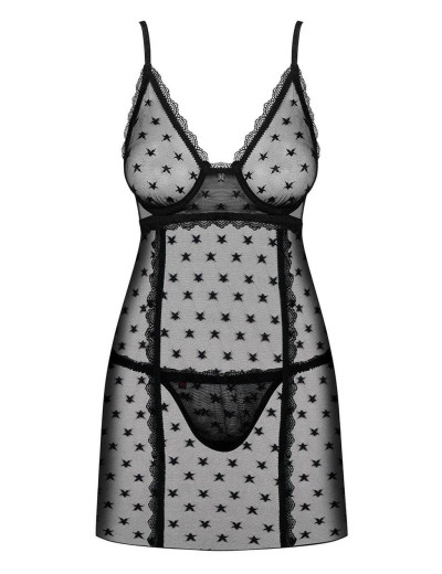 Сексуальная сорочка Obsessive ASTRALYA CHEMISE, Цвет: черный, Размеры: L/XL, изображение 3
