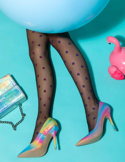 Колготки с рисунком Gabriella 458 STARS nero/pink/orchid, Цвет: черный/розовый/фиоле, Размеры: 2, изображение 2