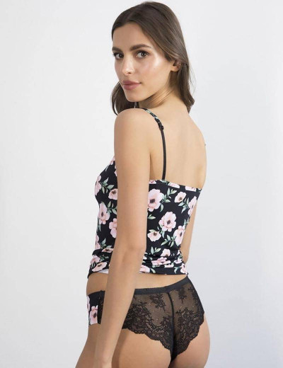 Майка на тонких бретелях Julimex HIBISCUS KOSZULKA, Цвет: черный/розовый, Размеры: S, изображение 2