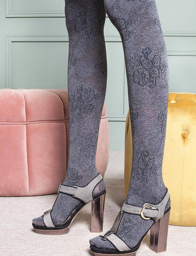 Фантазийные колготки с цветочным узором Gabriella 443 FIONA серый, Цвет: серый, Размеры: 4, изображение 2