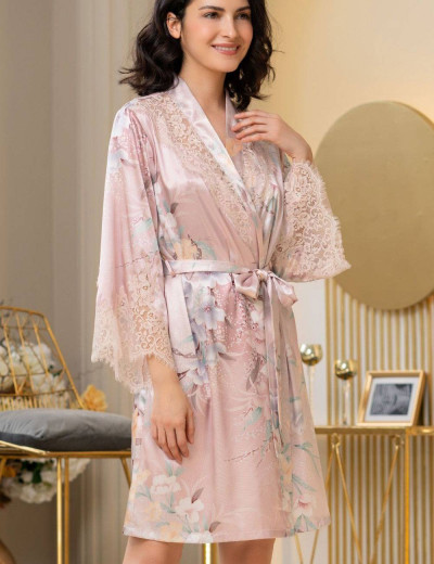 Шелковый халат кимоно Mia-Amore MILINDA 3723, Цвет: жемчужно-розовый, Размеры: S/M, изображение 3