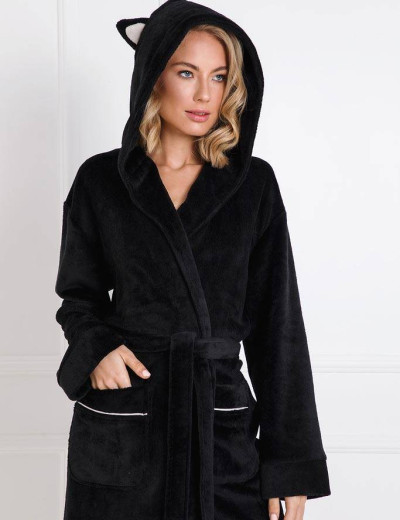 Теплый халат с капюшоном Aruelle RACHEL, Цвет: черный, Размеры: XS, изображение 3