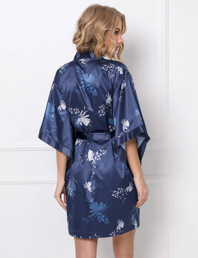 Атласный халат-кимоно Aruelle WHILEY, Цвет: темно-синий, Размеры: XS, изображение 2
