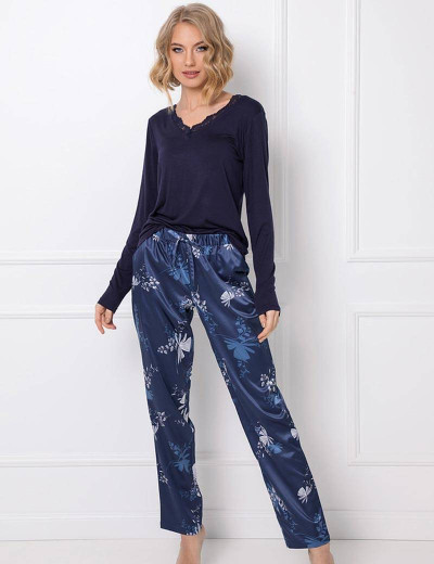 Пижама с атласными брюками Aruelle WHILEY, Цвет: темно-синий, Размеры: XS, изображение 2