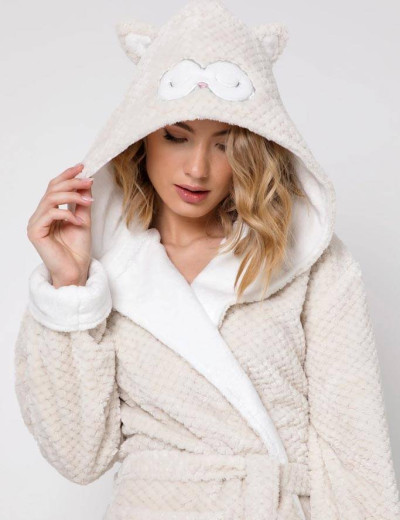 Теплый плюшевый халат Aruelle WILLOW, Цвет: бежевый, Размеры: XS, изображение 3