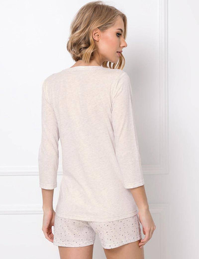 Хлопковая пижама с шортами Aruelle WILLOW, Цвет: бежевый, Размеры: XS, изображение 2