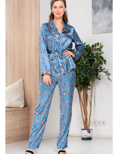 Атласный комплект-тройка Mia-Amore KITTY 7016, Цвет: синий, Размеры: S, изображение 4