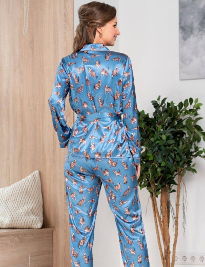 Атласный комплект-тройка Mia-Amore KITTY 7016, Цвет: синий, Размеры: S, изображение 3