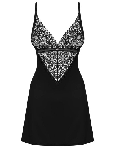 Сексуальная сорочка с трусиками Obsessive CECILLA CHEMISE, Цвет: черный, Размеры: S/M, изображение 3