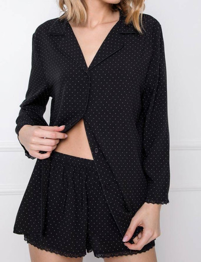 Вискозная пижама с шортами Aruelle BERTHINE, Цвет: черный, Размеры: XS, изображение 3