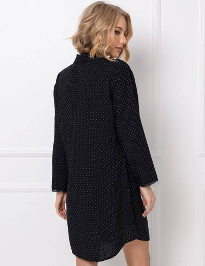 Вискозная сорочка-рубашка с длинным рукавом Aruelle BERTHINE, Цвет: черный, Размеры: XS, изображение 2