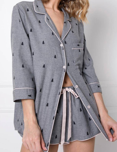 Хлопковая пижама с шортами Aruelle ELAINE, Цвет: серый, Размеры: XS, изображение 3