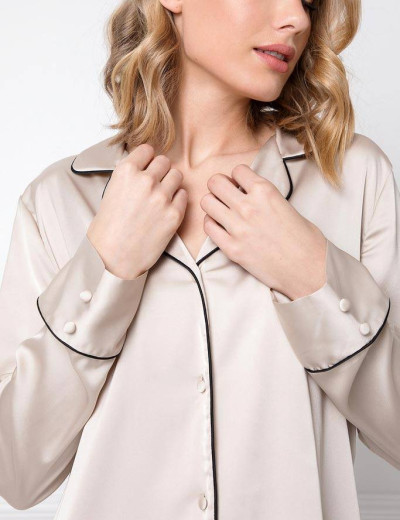 Брючный пижамный комплект Aruelle JESS, Цвет: бежевый, Размеры: XS, изображение 4