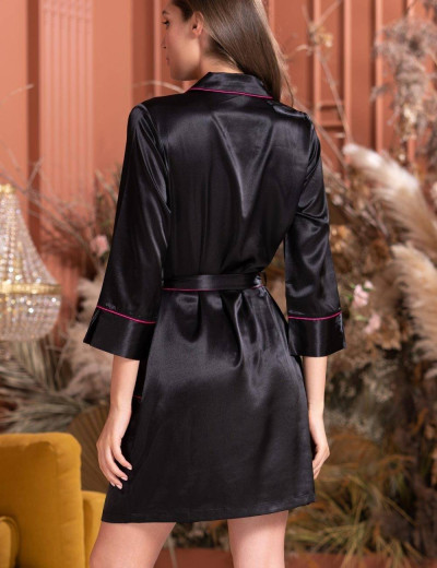 Атласная рубашка-халат с поясом Mia-Amore JUNGLE 7067, Цвет: черный, Размеры: M, изображение 3