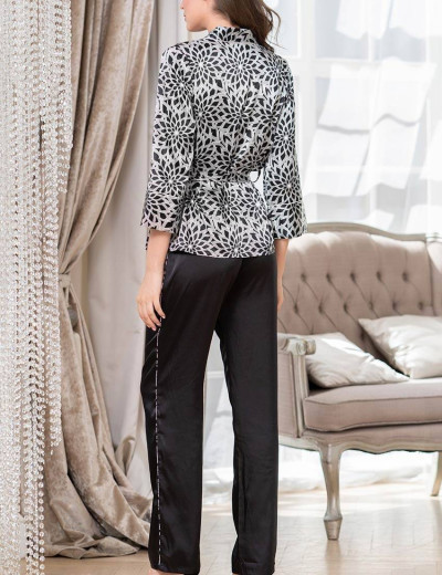 Пижама атласная с брюками Mia-Amore MANUELLA 7125, Цвет: черно-белый, Размеры: M, изображение 2 Пижама атласная с брюками Mia-Amore MANUELLA 7125, Цвет: черно-белый, Размеры: M, изображение 2