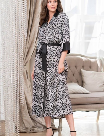 Длинный атласный халат на пуговицах Mia-Amore MANUELLA 7129, Цвет: черно-белый, Размеры: M, изображение 4