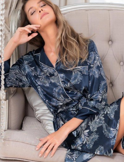 Шелковая рубашка-халат Mia-Amore VANESSA 3777, Цвет: темно-синий, Размеры: XL, изображение 3
