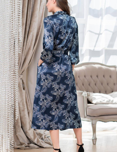 Шелковый халат на пуговицах Mia-Amore VANESSA 3779, Цвет: темно-синий, Размеры: L, изображение 2