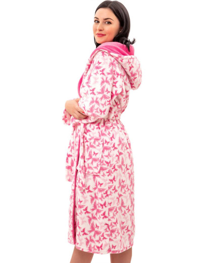 Теплый халат с капюшоном Primaverina CAROLINA PN-FNL02, Цвет: розовый мультиколор, Размеры: M, изображение 2