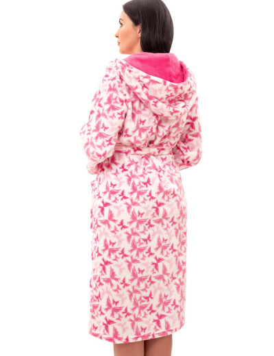 Теплый халат с капюшоном Primaverina CAROLINA PN-FNL02, Цвет: розовый мультиколор, Размеры: M, изображение 3
